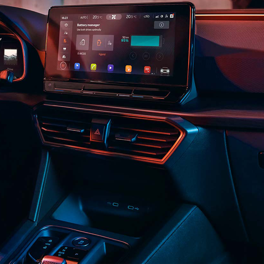 BeatsAudio speakers of the new CUPRA Leon five doors ehybrid compact sports Car interior view