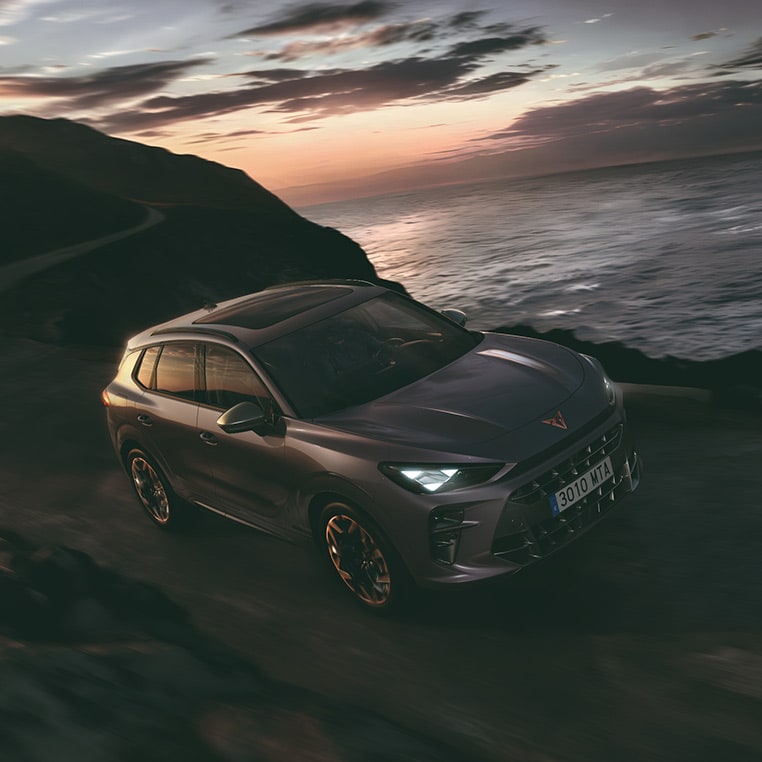 CUPRA car range in sunset.